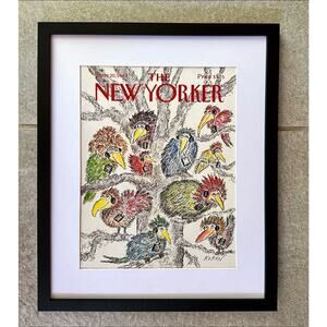 Framed 1988 New Yorker Magazine June 20 Ed Koren Art Birds Wearing Headphones